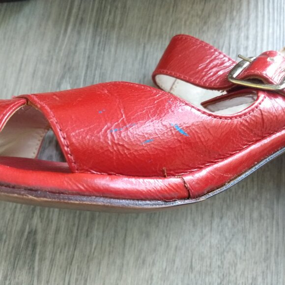 Vintage Red Shoes Size 8 / 9 Chunky Heels Strappy Slingbacks - Picture 7 of 15